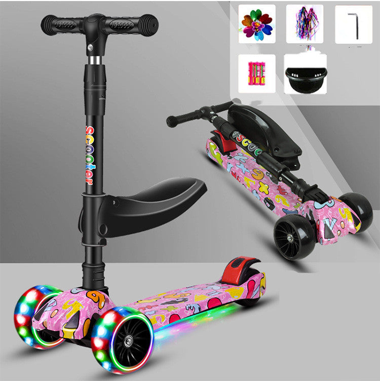 a glamorous pink scooter with lighting effects on the wheels and on the base