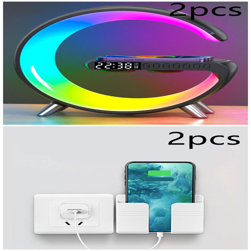 Black 2pcs Intelligent G Shaped LED Lamp Bluetooth Speake Wireless Charger Atmosphere Lamp App Control For Bedroom Home Decor