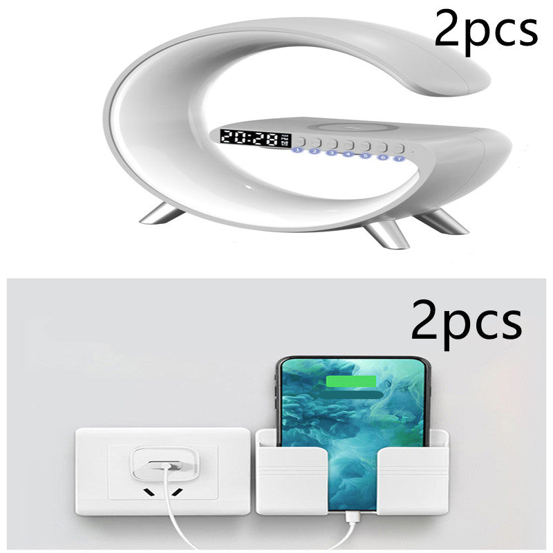 White 2pcs Intelligent G Shaped LED Lamp Bluetooth Speake Wireless Charger Atmosphere Lamp App Control For Bedroom Home Decor