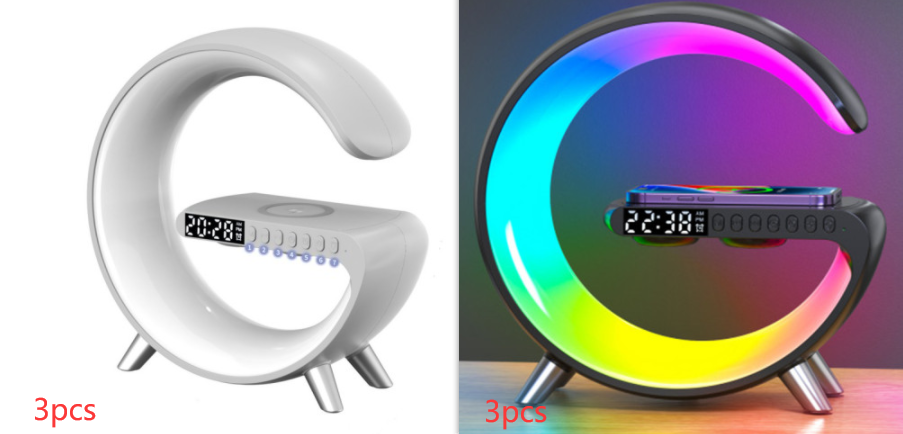 3 pcs of lamp of black and white Intelligent G Shaped LED Lamp Bluetooth Speake Wireless Charger Atmosphere Lamp App Control For Bedroom Home Decor