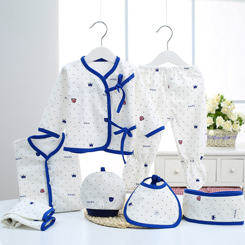 blue lined pure cotton newborn baby gift set of pajamas socks hat bag etc.