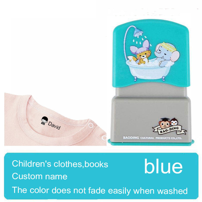 blue namestamp for children's clothes with waterproof natural ink