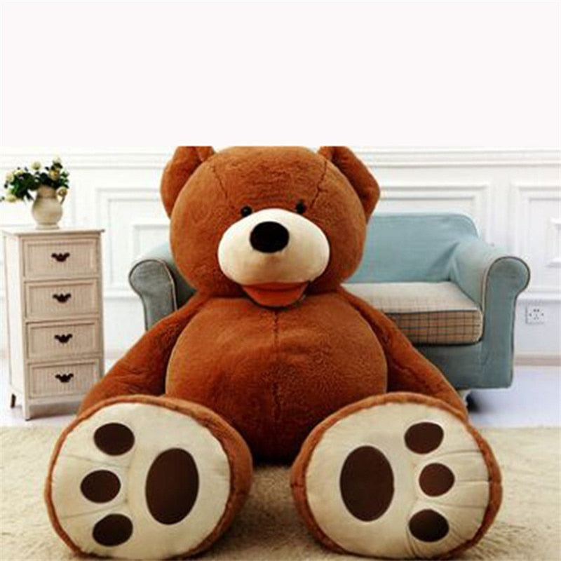a giant brown teddy bear plush toy with leather shell