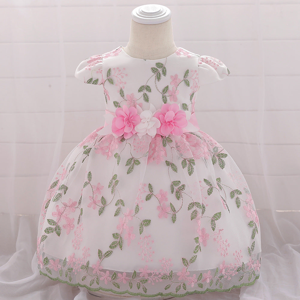 summer children's new baby birthday party pink fluffy dress