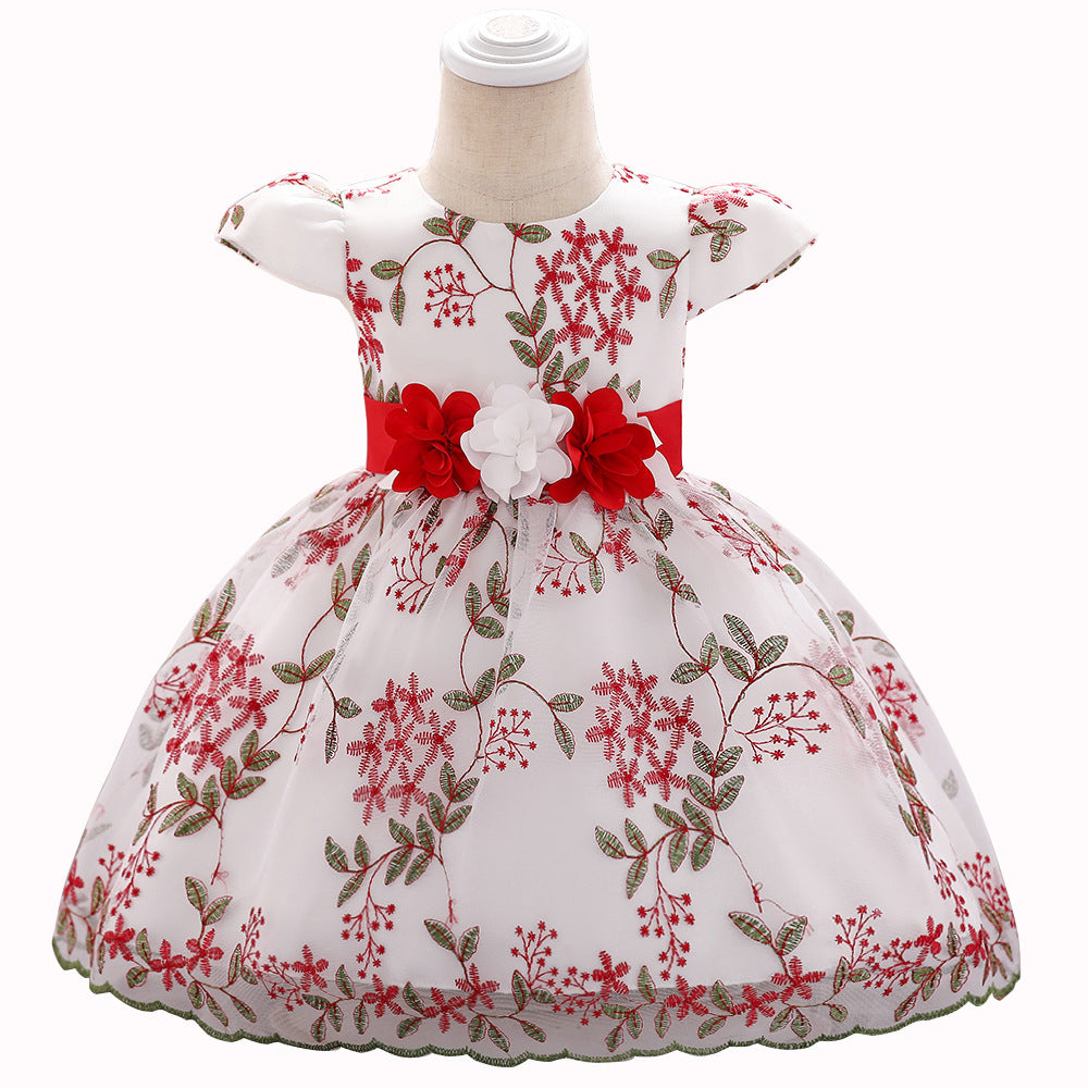 red colored new baby birthday party weeding dress fluffy skirt