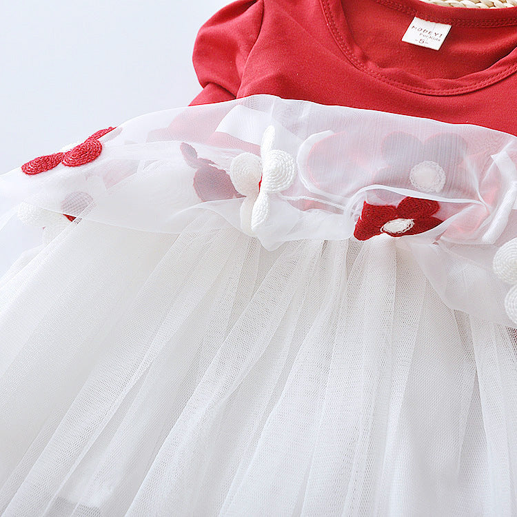 the skirt part of the red long sleeve dress