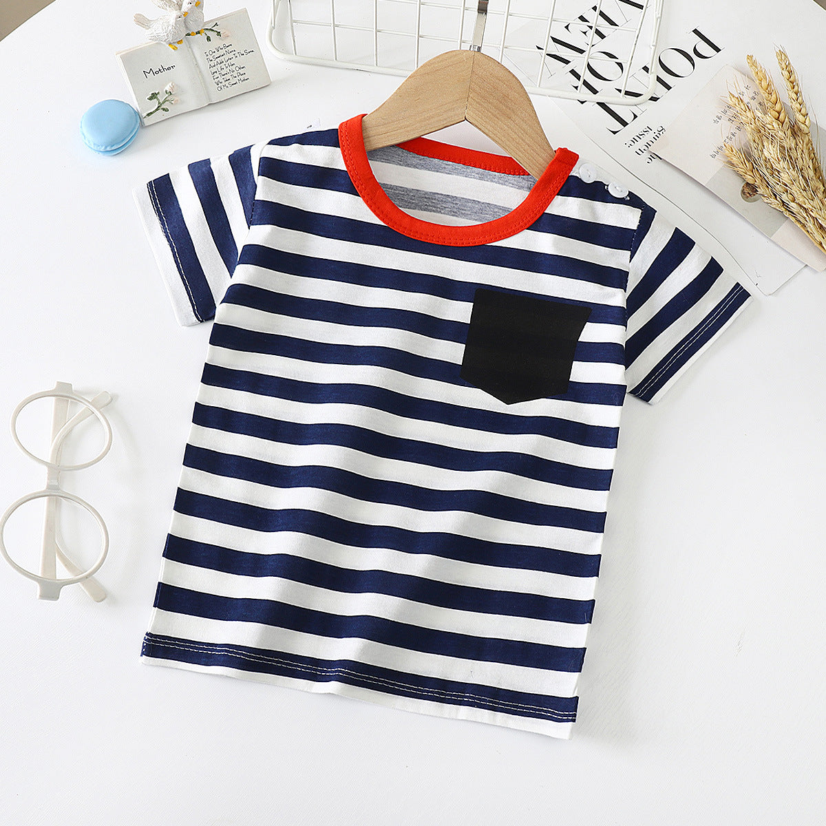 striped children's short sleeved cotton tshirt
