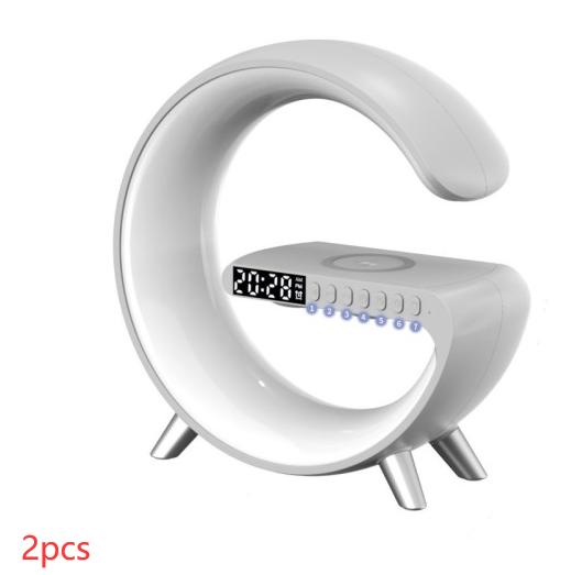 White colored 2pcs Intelligent G Shaped LED Lamp Bluetooth Speake Wireless Charger Atmosphere Lamp App Control For Bedroom Home Decor
